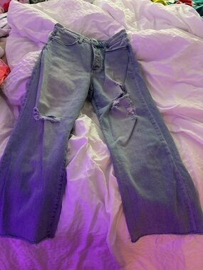 Whetherly Light Blue Distressed Wide-Leg Jeans